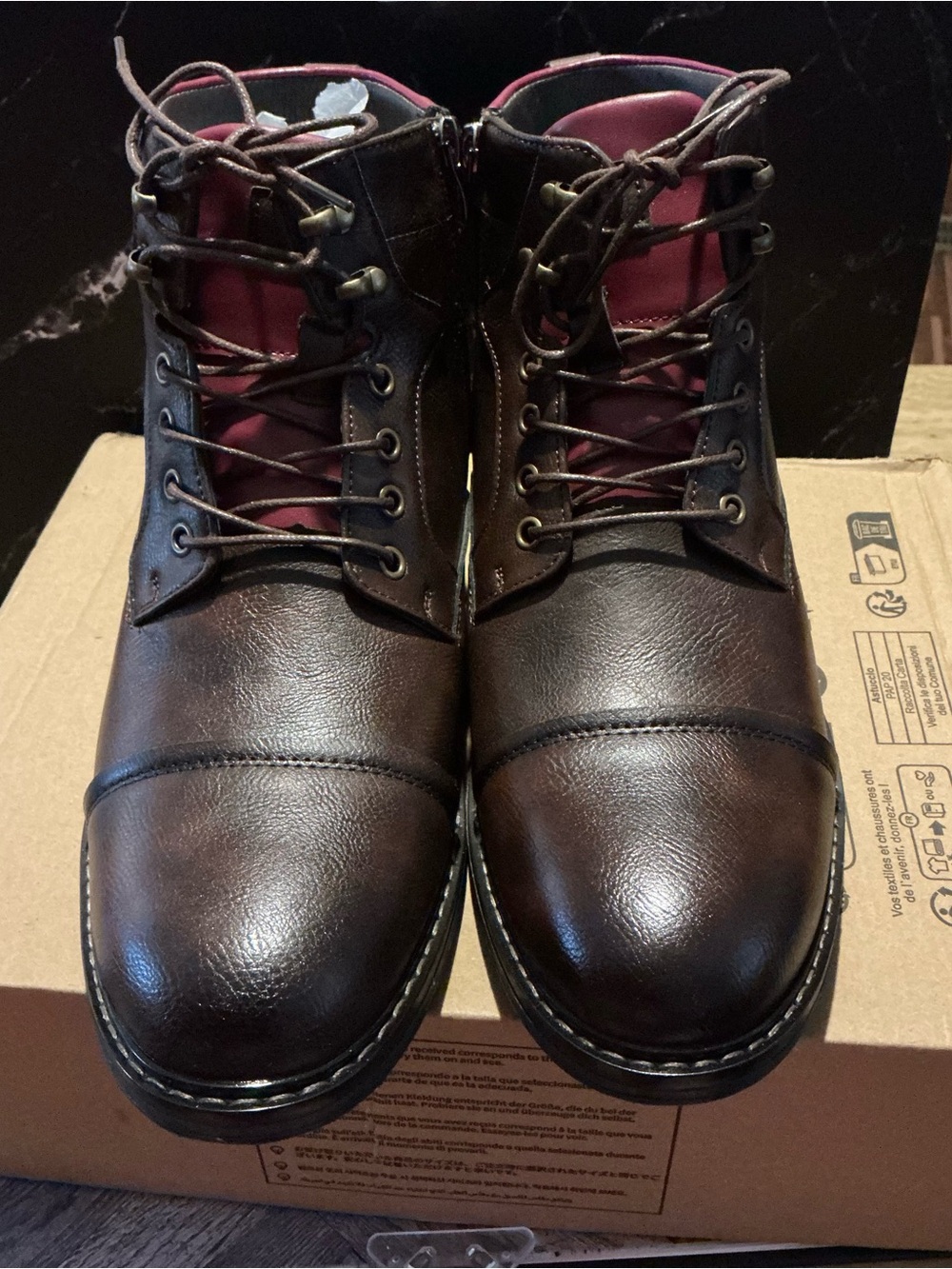 Men’s Brown & Maroon Side Zipper Lace Up Boots